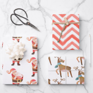 Watercolor Christmas Santa Reindeer Gift Wrap