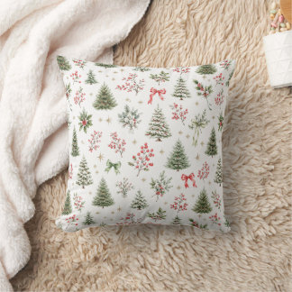 Watercolor Christmas Seamless Patterns Throw Pillow