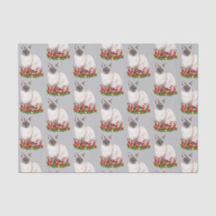 Watercolor Christmas Siamese Cat Pattern Tissue Paper
