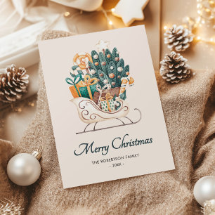 Watercolor Christmas Sleighs Non-Photo Holiday Card