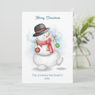 Watercolor Christmas snowman  Invitation