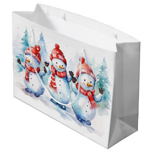 Watercolor Christmas Snowmen Large Gift Bag