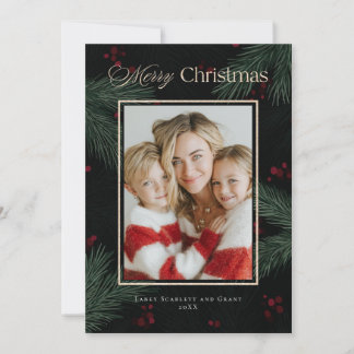Watercolor Christmas Sprigs and Berries Holiday Card