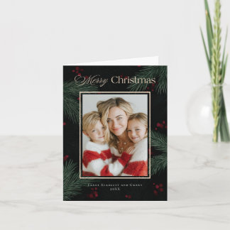Watercolor Christmas Sprigs and Berries Holiday Card