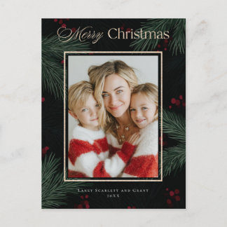 Watercolor Christmas Sprigs and Berries Holiday Postcard