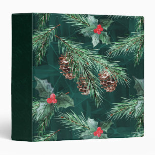 Watercolor Christmas spruce with cones Binder