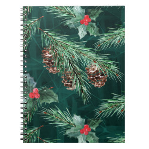 Watercolor Christmas spruce with cones Notebook