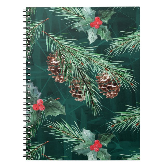 Watercolor Christmas spruce with cones  Notebook (Front)