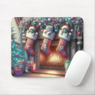 Watercolor Christmas Stocking With Kittens Mouse Pad
