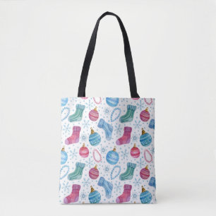 Watercolor Christmas Stockings Hand-Drawn Pattern Tote Bag