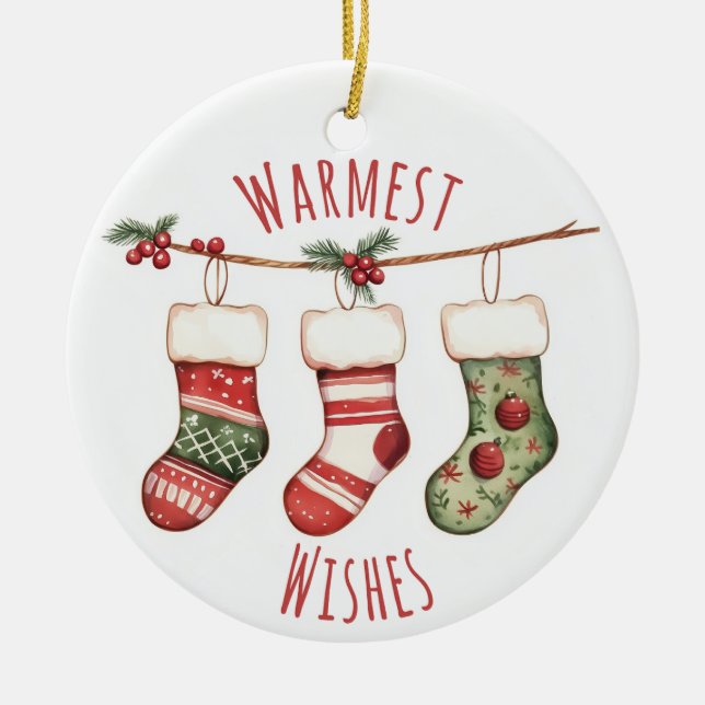 Watercolor Christmas Stockings Ornament (Front)