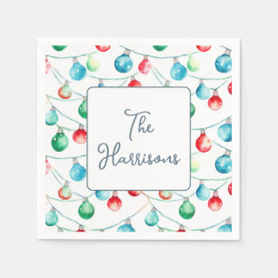 Watercolor Christmas String Lights Personalized Napkin