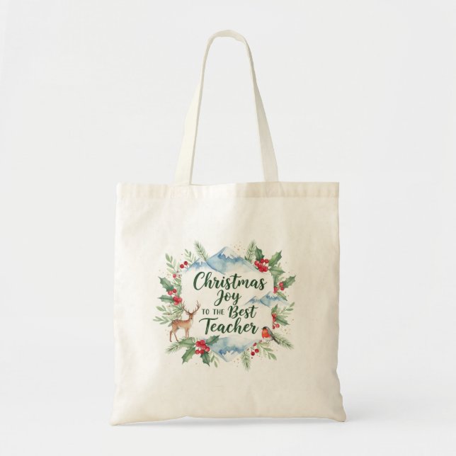 Watercolor Christmas Teacher Tote Bag – Winter (Devant)