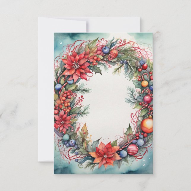 Watercolor Christmas Thank You Card Wreath (Front)