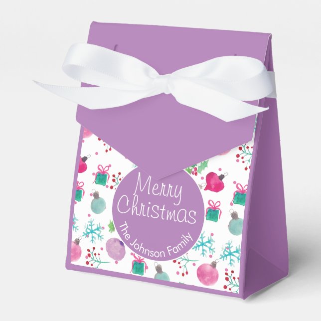 Watercolor Christmas Themed Hand Painted Pattern Favor Box (Front Side)