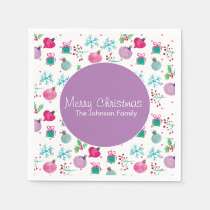 Watercolor Christmas Themed Hand Painted Pattern Napkin