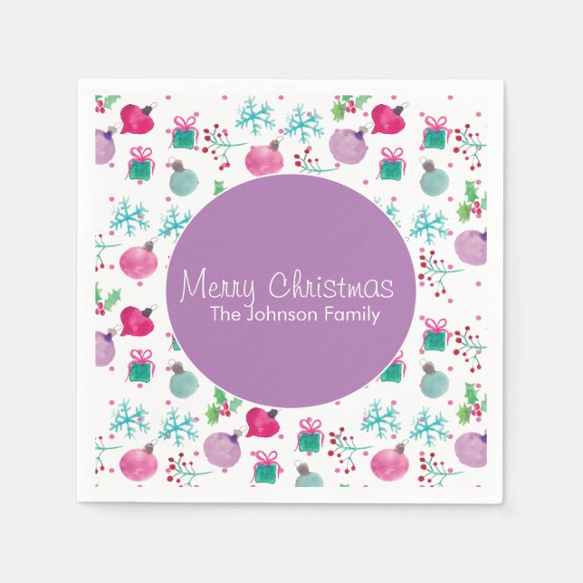 Watercolor Christmas Themed Hand Painted Pattern Napkin (Front)
