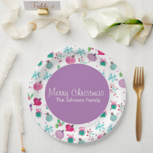 Watercolor Christmas Themed Hand Painted Pattern Paper Plate