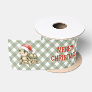 Watercolor Christmas Tortoise Santa Hat Satin Ribbon