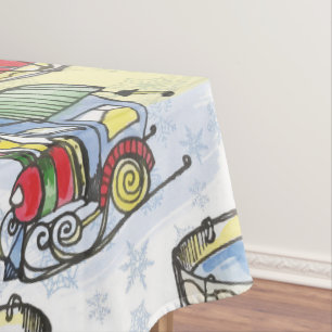 Watercolor Christmas train and drum hand drawn Tablecloth