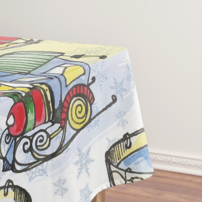 Watercolor Christmas train and drum hand drawn Tablecloth (In Situ)