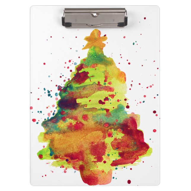 Watercolor Christmas Tree, 2 sided, personalized Clipboard (Front)