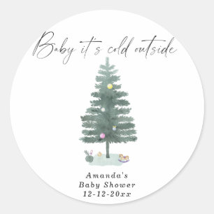Watercolor Christmas tree baby shower Classic Round Sticker