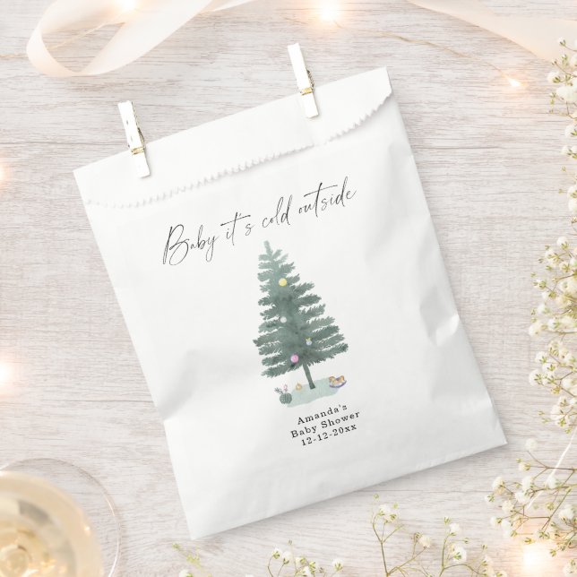 Watercolor Christmas tree baby shower Favour Bag (Clipped)