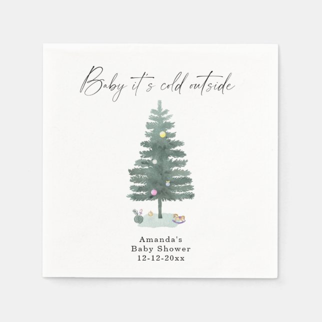 Watercolor Christmas tree baby shower Napkin (Front)