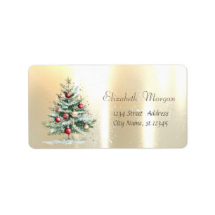Watercolor Christmas Tree Balls Gold  Label