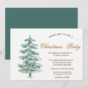 Watercolor Christmas Tree,Balls,Green Corporate  Invitation