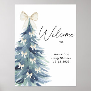 Watercolor christmas tree bow Baby shower Poster