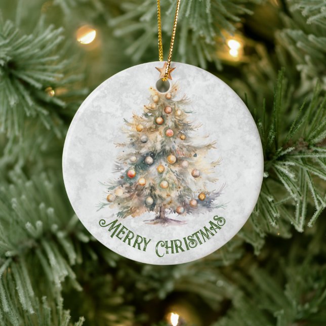 Watercolor Christmas Tree  Ceramic Ornament (Tree)