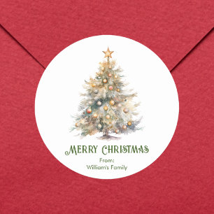Watercolor Christmas Tree Classic Round Sticker