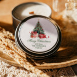 Watercolor Christmas Tree Elegant Script Classic Round Sticker<br><div class="desc">This design features a beautiful watercolor Christmas tree with red packaged Christmas gifts and simple elegant script.</div>