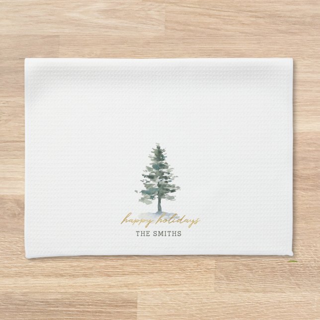 Watercolor Christmas Tree Family Name Kitchen Towel (Creator Uploaded)