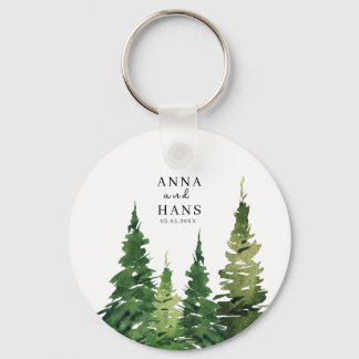 Watercolor Christmas Tree Festive Wedding Keychain