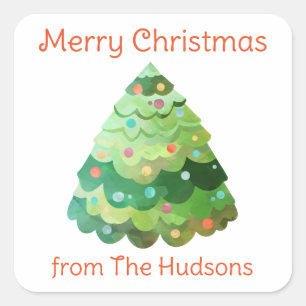 Watercolor Christmas Tree Gift Stickers