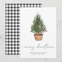 Watercolor Christmas Tree Gingham | Holiday Card