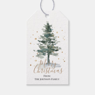 Watercolor Christmas Tree Gold Gift Tags