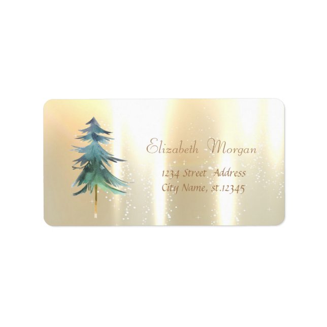 Watercolor Christmas Tree Gold Label (Front)