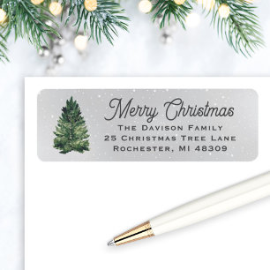 Watercolor Christmas Tree Grey Return Address