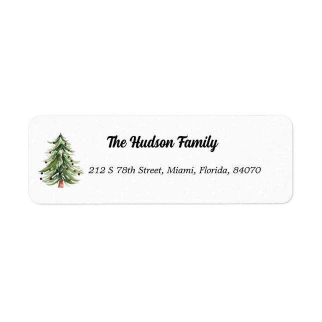 Watercolor Christmas Tree Holiday Address  Sticker (Front)