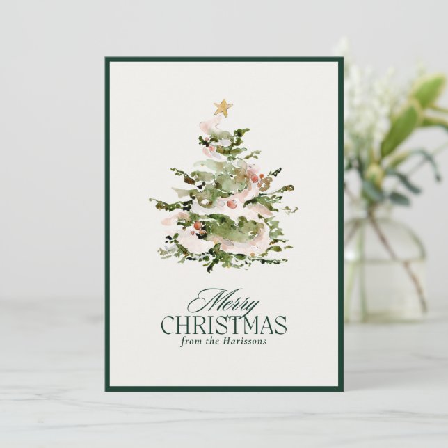 Watercolor Christmas Tree Holiday  green border (Standing Front)