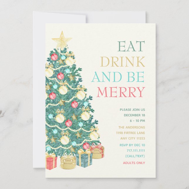 Watercolor Christmas Tree holiday party Invitation (Front)