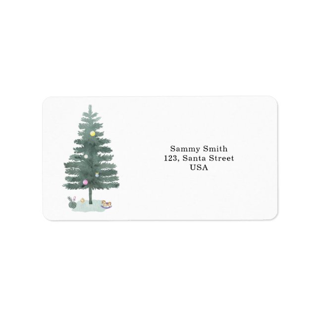 Watercolor Christmas tree Label (Front)