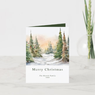 Watercolor Christmas Tree Landscape Art Custom Holiday Card