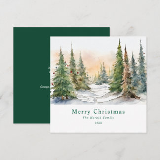 Watercolor Christmas Tree Landscape Art Custom Holiday Card