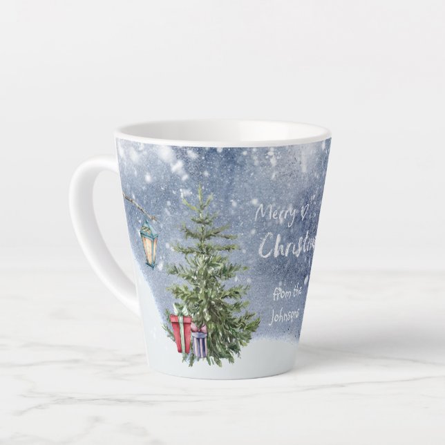 Watercolor Christmas Tree Lantern Gifts Memory Latte Mug (Left Angle)