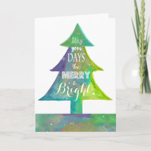 Watercolor Christmas Tree Merry and Bright Card